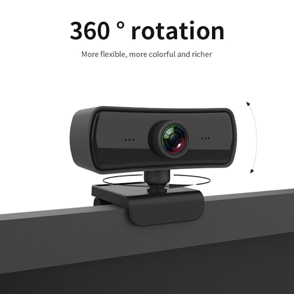 HD Webbkamera för Dator PC, Webbkamera med Mikrofon, 360-graders Rotation Plug and Play