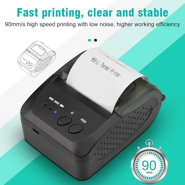 58mm Termisk Skrivare BT4.0 90mm/s 203DPI USB-gränssnitt Tandad Blad Fraktetikettskrivare för Kontor Restaurang Hotell
