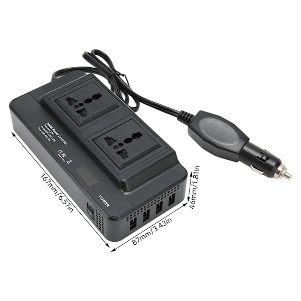 200W Power Inverter DC 12V til 220V AC med 2.1A 4 Port USB Multi Beskyttelse Universal til Køretøjer