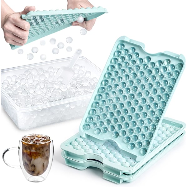 Staplingsbara iskubbrickor, livsmedelsklassat PP-material, runda isbitar, platsbesparande förvaring, BPA-fria, inkluderar isskopa och behållare, 3-pack, blå