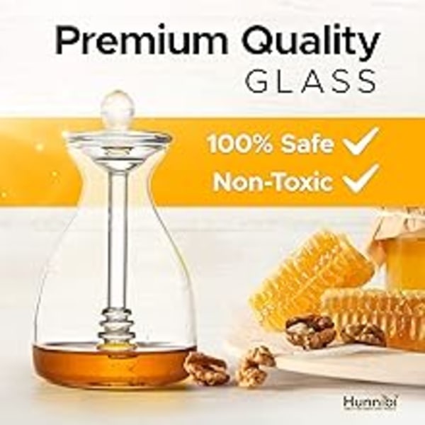 Handgjord Honungsburk, Glashonungsburk med Överlägsen Dosering och Elegant Honungsförvaring, Perfekt Omtänksam Gåva för Alla Tillfällen (414 ml)