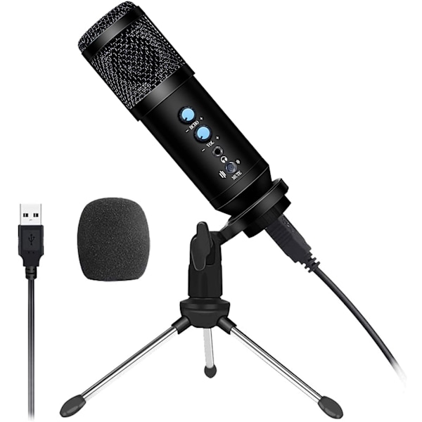 Professionell USB-mikrofon, kardioid upptagningsmönster & brusreducering, snabb stäng av-funktion för smidig podcasting & gaming, kompatibel med