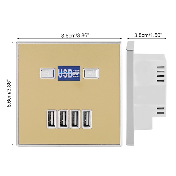 4 Portin LED-valolla varustettu USB-laturi seinäpistorasia-latausasema rakennustyömaille 36V Kulta
