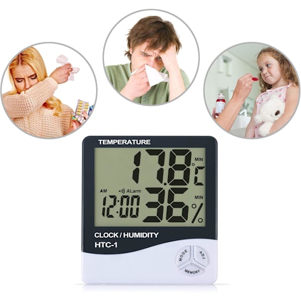 Temperaturkontroll nära till hands, inomhustermometer hygrometer för hemmakontor, tydlig och exakt avläsning & enkel installation, 2-pack
