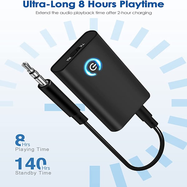 Bluetooth adapter audio 5.0 Bluetooth mottagare sändare 2 i 1 mini trådlös sändare / mottagare med 3,5 mm ljudkabel jack 300MAH, Bluetooth