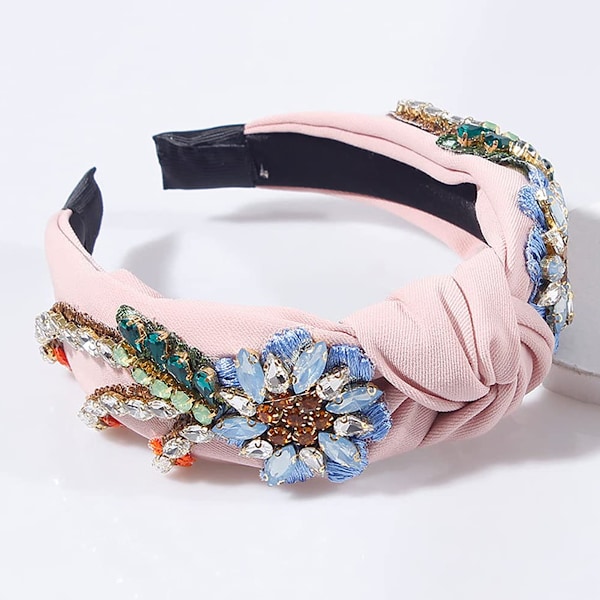 Elegant Broderat Pannband med Blommor, Förnäm Komfort Säkerställd av Premiummaterial, Utsökt Broderi och Färgglada Strass