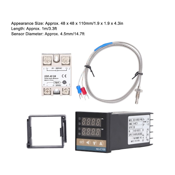 Digital PID termostatkit Vattentät Hög noggrannhet Professionell PID REX C100 Temperaturregulator för Gård 100V‑240V 40A