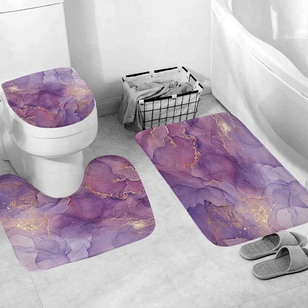 U-Formad Golvmatta Lyx Akvarell Geometrisk Bläckkonst Marmor Badrumsmatta Set, Livfulla Färger Klar Bild Giftfri Miljövänlig,