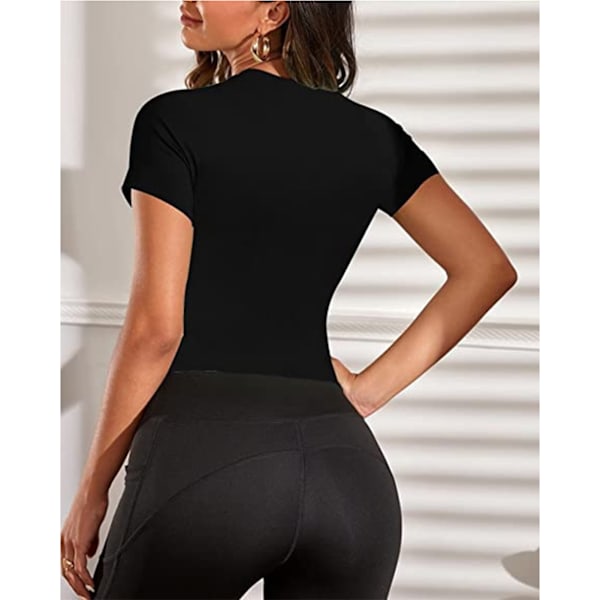 Dam Utskuren Framtopp Kortärmad Bodycon Slim Fit Enfärgad Andningsbar Pullover T-shirts Svart M