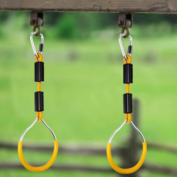 Gymnastikringar för träning, Höghållfast polyester djungelgymset för Ninja Warrior hinderbana, Kraftig klätterring för användning var som helst, 2 st gula