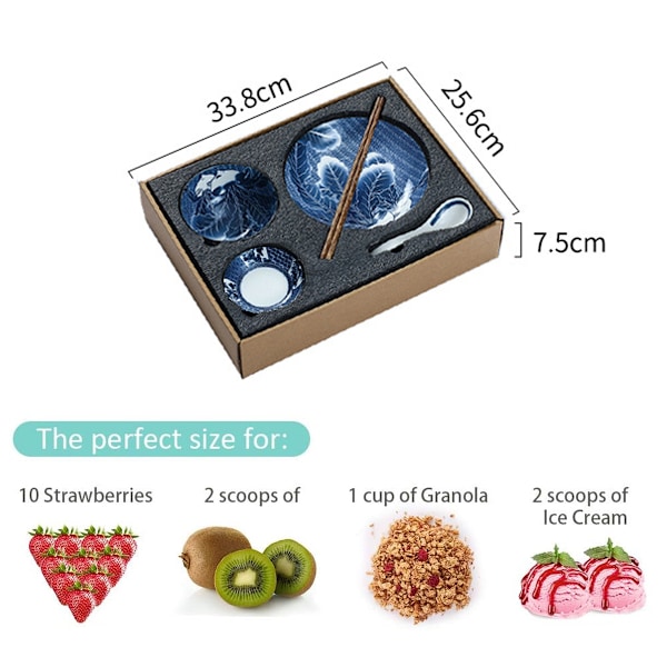1 Set Keramiska Skålar, Japansk Stil Risskålar, Förtjockande Blå och vit porslinsskålar, Flingor Skålar för Kök, Lämplig för mikrovågsugn, ugnar, Style 3