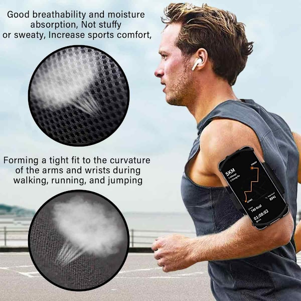 Smartphone Armband med 360° Roterbar Design, Universell Passform för 3.5\" ~ 6.2\" Enheter, Andningsbart Material Säkerställer Komfort Även Under Intensiv Träning