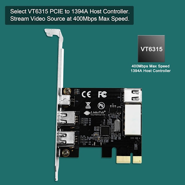 Högpresterande PCI-Express FireWire-adapterkort, kompatibelt med IEEE 1394-standarder, Hot Swapping, Windows Mac-kompatibelt, Tre externa 1394A