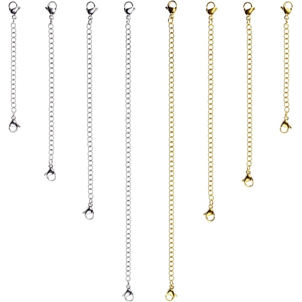 8 st rostfritt stål halsband förlängare armband förlängare förlängningskedjeset 4 olika längder: 6 tum 4 tum 3 tum 2 tum