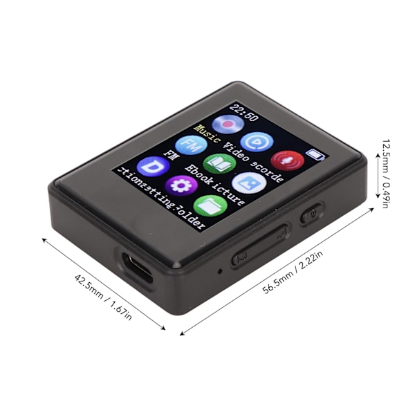MP3-spelare Bluetooth 5.0 1,77 tum skärm HiFi FM-radio inspelning elektrisk bok foto bärbar MP3 MP4-spelare