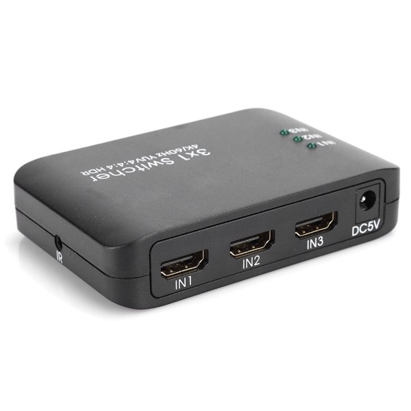 3x1 4K HDMI 2.0 Switcher HD IR Fjärrkontroll Splitter Adapter med LED-indikator