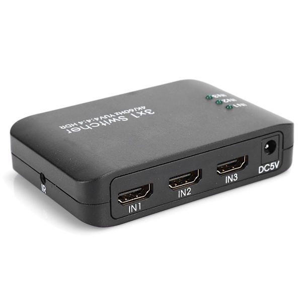 3x1 4K HDMI 2.0 Switcher HD IR Fjernbetjening Splitter Adapter med LED-indikator