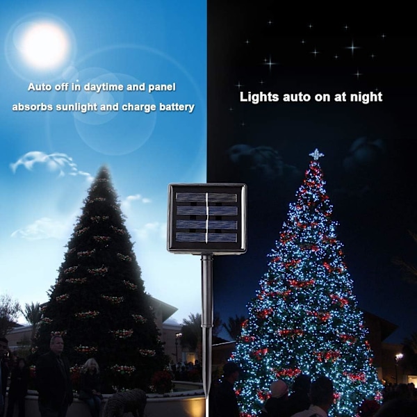 Soldrivna Ljusslingor, 22M 300 LED 8 Lägen Vattentäta Solcellsdrivna Julbelysning Utomhus för Juldekorationer (Varmvit)