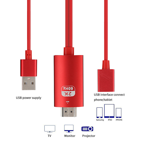 Universal HDMI 1080P Adapterkabel Telefon til TV Datakabel til Android/IOS Smartphone