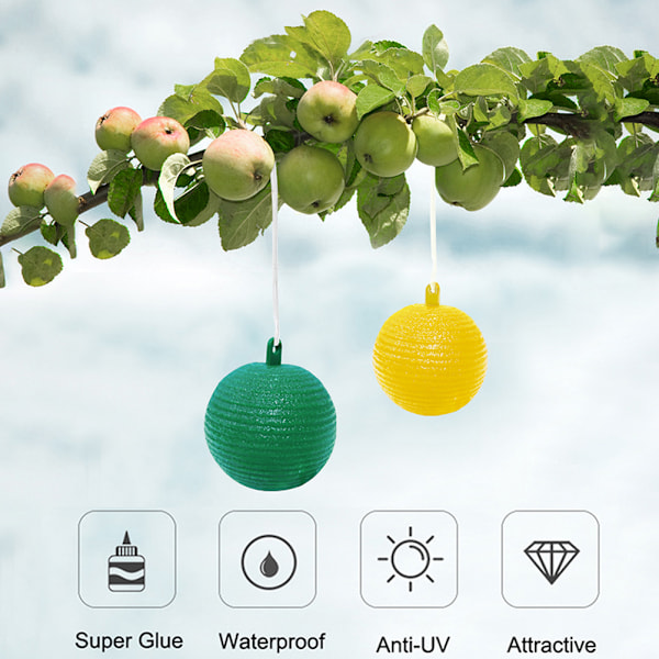 8 st hängande flugfälla boll fruktfluga fångare klibbig fälla utomhus skadedjursfångare för trädgårdsväxter