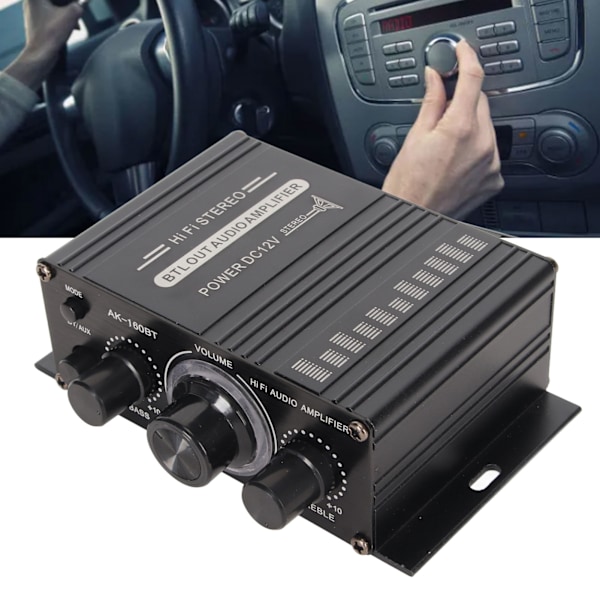 Bluetooth 5.0 Effektforstærker Klar Lydkvalitet Aluminiumslegering 20Hz til 20KHz 12V Universal til Bil Hjem