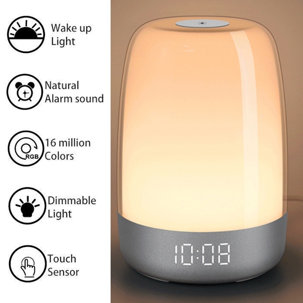 RGB Ambient Bordslampa Nattdukslampa, Soluppgångssimulering Väckarklocka, Sömnhjälpsfunktion med Naturliga Ljud, Babysäkerhet, Perfekt för Barnrum och