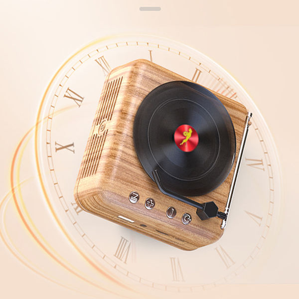 Vinyl-skivspelare Bluetooth-högtalare Innovativ Mini FM-radio HiFi Stereo Ljud Retro Grammofon Trådlös Högtalare Trästruktur