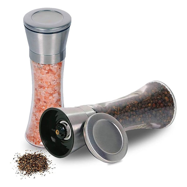 Icke-korrosiva keramiska blad, salt- och pepparkvarnset i rostfritt stål, lätt justerbar keramisk kvarn för anpassningsbar grovlek, perfekt för