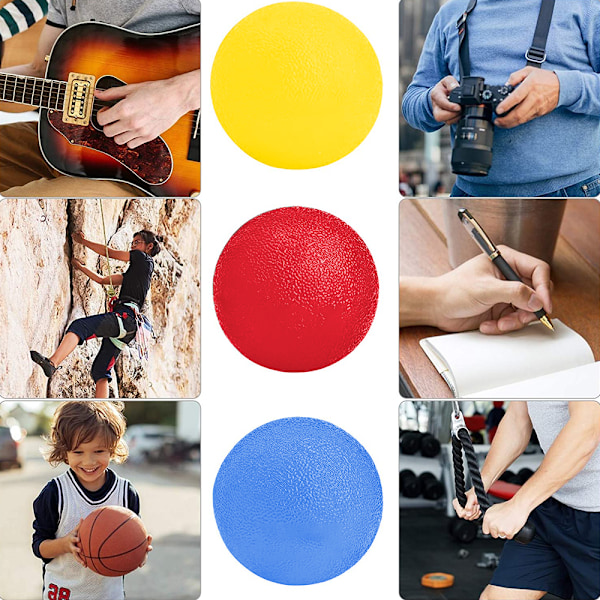 Käsiterapiapallot, 3 kpl, sormen, ranteen nivelrikko Yellow+red+blue