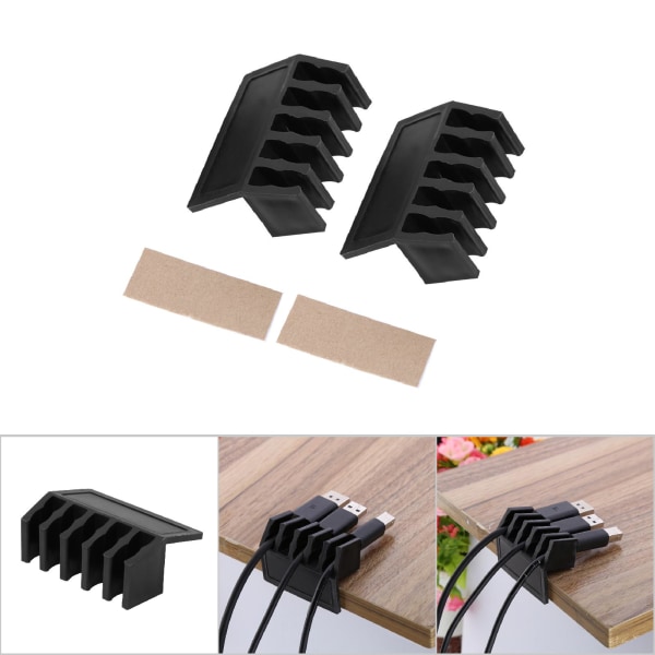 2 stk./parti Fem Slots Plast Ledningsdeler Ledningsklips Organizer Holder Ledninger Fixer Sort