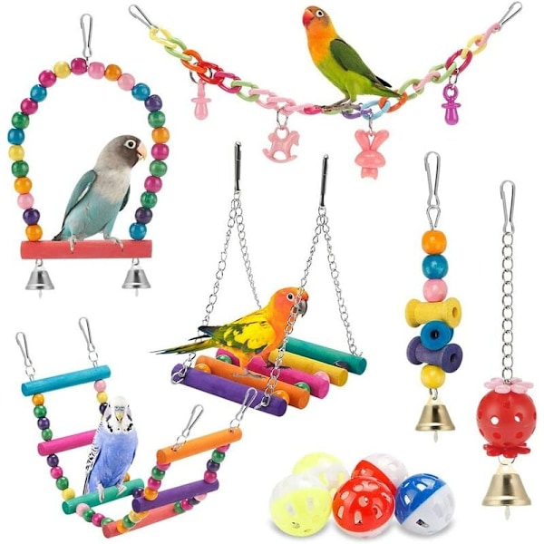 Fågelsäker Berikningsleksak för Undulat, Conure, Dvärgpapegoja, Kokoshus, Bittålig Träpinne, Tuggleksaker, Livfulla Färger, 11 Delars Set För