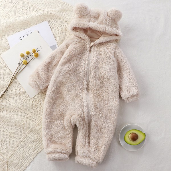 Nyfødt baby jumpsuit hætte fleece heldragt langærmet onesie