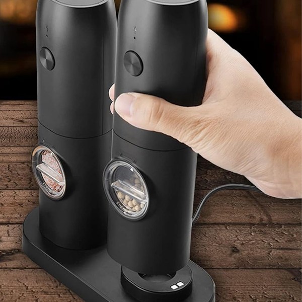 Automatisk Salt- och Pepparkvarn, Uppladdningsbar Pepparkvarn, Förbättrad Hållbarhet, Elegant Modern Design, Stark LED-lampa för Enkel Kryddning