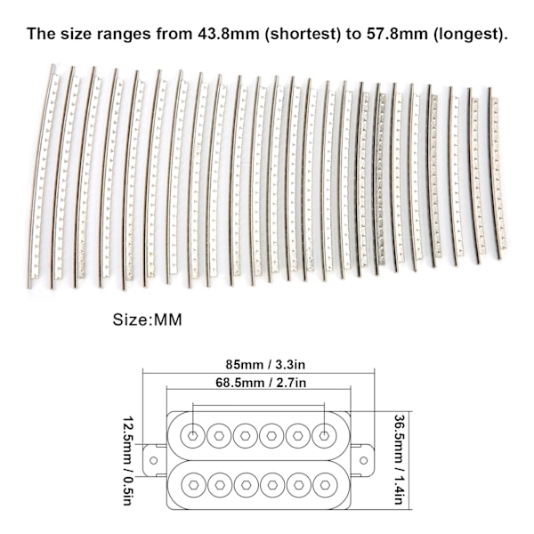 24 stk gitarbåndsett i cupronickel for Fender/Gibson erstatningstilbehør 2,7 mm
