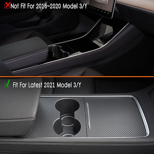 Tesla Model 3 Model Y 2021 2022 2023 Center Console Wrap Kit Carbon Fiber Console Cover Interior Decoration Wrap Kit för Tesla Tillbehör (Matte