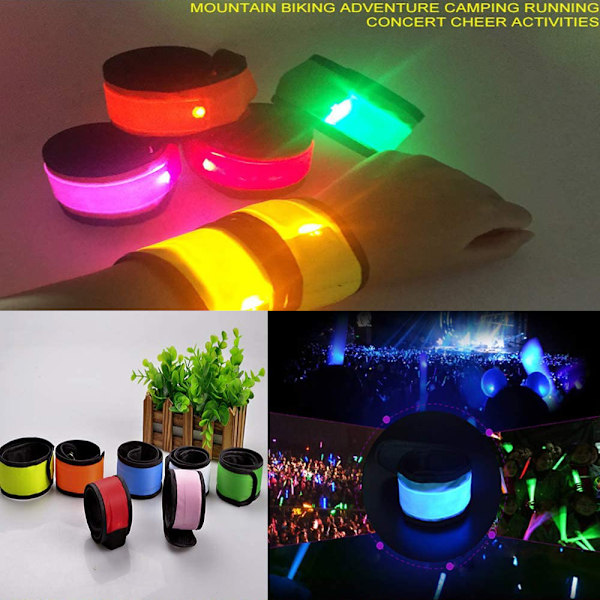 LED Glow Slap Armband, Nattaktivitetstillbehör för utomhussporter, 360 graders ultrahög synlighet, justerbar för alla storlekar