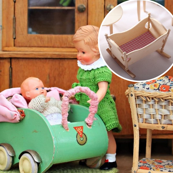 Dockskåp dockhus Mini massivt trä möbler vagga spjälsäng matbord skåp liten tygdocka hus BJD leksak