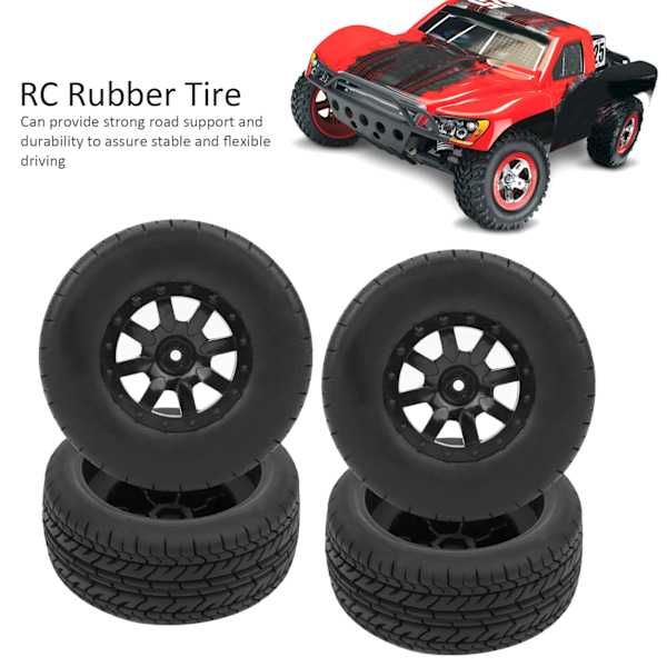 4 kpl RC Short Course Truck -renkaat ja vanteet RC -lisävaruste, sopii 1/10 Traxxas Slashille (10044)