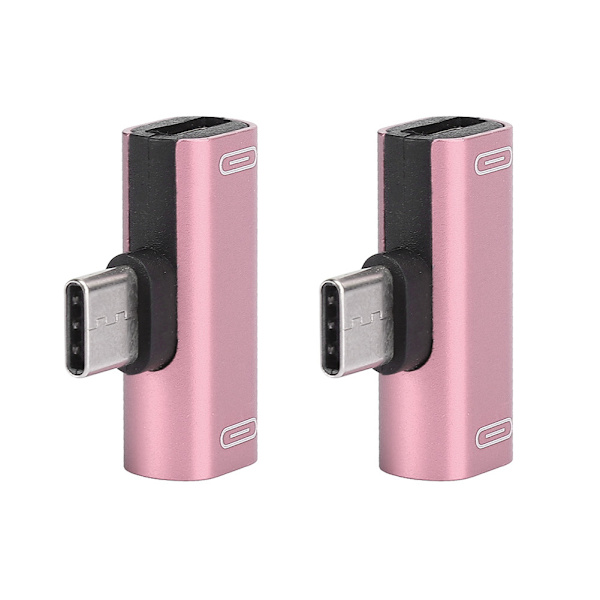 2 stk. TypeC-konvertersplitter Dual 2 i 1 til hovedtelefon USB-lyd-opladeradapter Pink(Pink )