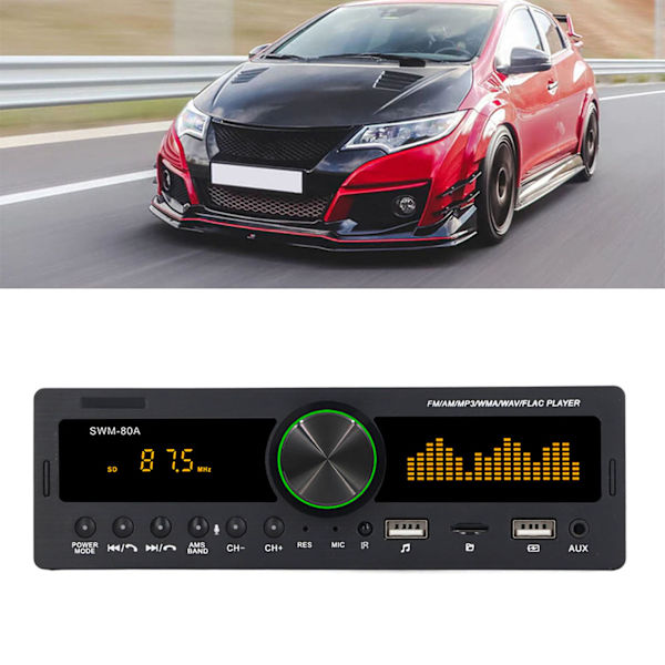 Auton stereot MP3-soitin 12V Bluetooth 5.0 AUX-tulo FM AM -radio Virrankatkaisun muistitoiminto Auton stereot värikkäillä valoilla 80A