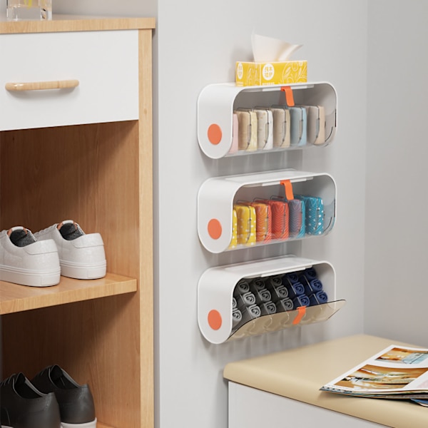 Vægmonteret undertøjsopbevaringsboks Punch Free Transparent Underwear Rack Cabinet Garderobe Organizer