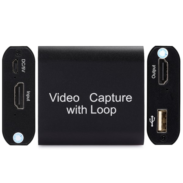 HDMI-capturekort med loop out USB 2.0 Collector Streaming Realtime Live Video Recording (svart)