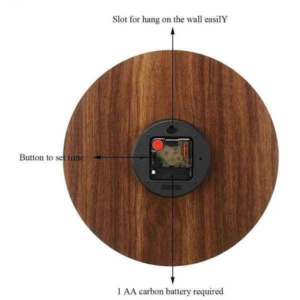 Tyst Väggklocka i Trädesign, Batteridriven, Tyst Gång utan Tickande, Tydlig och Lättläst Display, Självlysande Siffror, Dekorativ Klocka