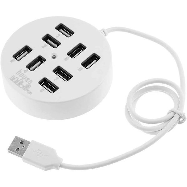 USB 8 Portars Box Multi Dataöverföring USB 2.0 Hub Rund Form Multi-Port Splitter Laddare Adapter Ersättning med LED för USB-enheter, Telefon, USB White
