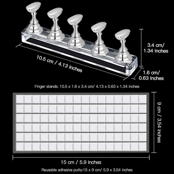 2 sett akryl neglkunst øvingsstativer magnetiske neglspisser
