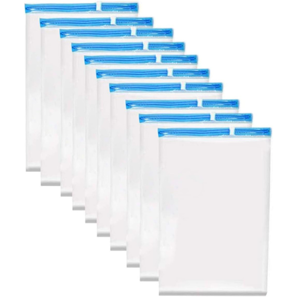 10-pack vakuumkompressionspåsar, platsbesparande 35 x 50, ingen dammsugare eller pump behövs.transparent för resor, kläder, täcken,