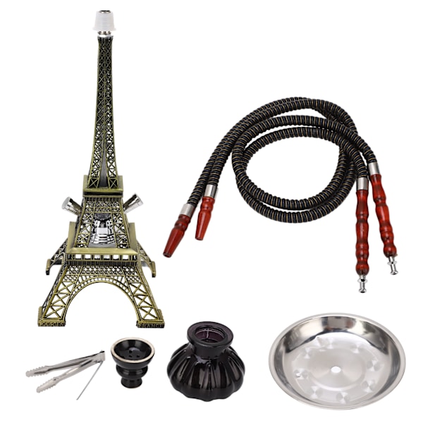 2 slangs vattenpipa set metall Paris torn axel vattenpipa kit med vas bas skål och tång för resor hem