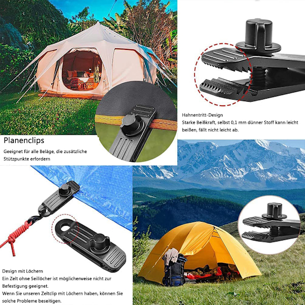 Högpresterande plastklämmor, kraftiga låsklämmor för presenningar för camping, husvagnar, parasoller, tål stark vind och överbelastning, 24 stycken