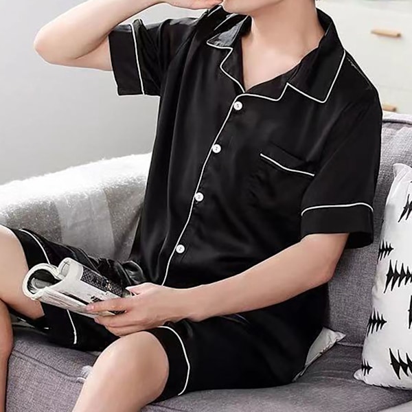 Herr Pyjamas Set Kortärmad Is Silke Skrynkelfri Andningsbar 2 Delar Topp Shorts Nattkläder för Hem Sovsal
