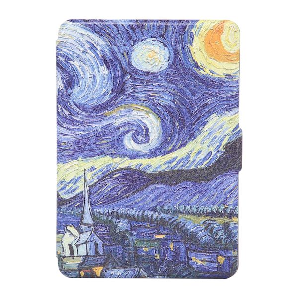 E-bogslæser Covers Malet Beskyttende PU Læder Etui til Kindle Paperwhite123 Ereader(Van Gogh Star Sky )